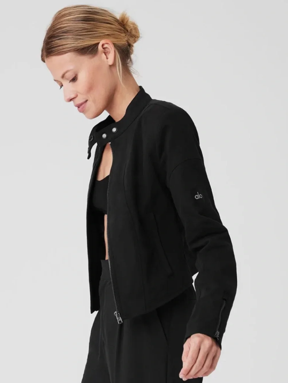 ALO Yoga Black Cropped Full Throttle Moto Jacket Size XS NWOT